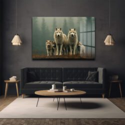 Yabanın Çağrısı: Beyaz Kurt Ailesi Modern Cam Tablo Duvar Dekoru Yabanın Çağrısı: Beyaz Kurt Ailesi Modern Cam Tablo Dekoratif Cam Tablo