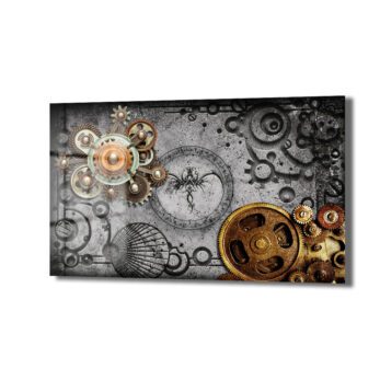 Steampunk Zaman Çarkları: Endüstriyel Cam Tablo - Glazella Steampunk Zaman Çarkları: Endüstriyel Cam Tablo - Glazella
