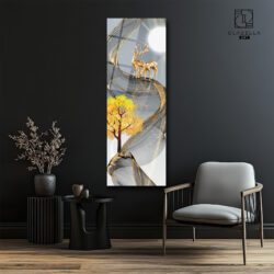 Altın Geyik Panoramik Cam Tablo Duvar Dekoru Altın Geyik Panoramik Cam Tablo Dekoratif Cam Tablo