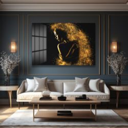 Altın Parıltılı Transformasyon: Ethereal Kadın Figürlü Modern Cam Tablo Duvar Dekoru Altın Parıltılı Transformasyon: Ethereal Kadın Figürlü Modern Cam Tablo Dekoratif Cam Tablo