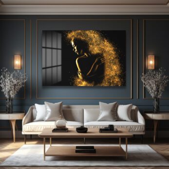Altın Parıltılı Transformasyon: Ethereal Kadın Figürlü Modern Cam Tablo - Glazella