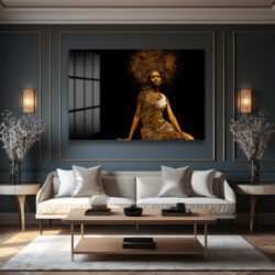 Altın Işıltılı Yükseliş: Modern Sanat Cam Tablo Dekoratif Cam Tablo