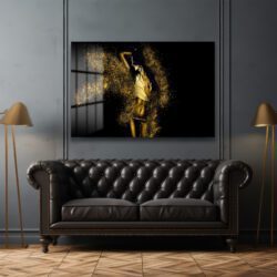Altın Işıltılı Dans: Modern Figüratif Cam Tablo Duvar Dekoru Altın Işıltılı Dans: Modern Figüratif Cam Tablo Dekoratif Cam Tablo