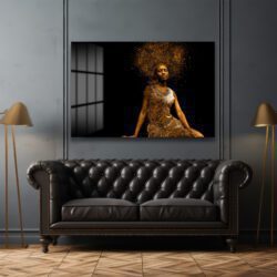 Altın Işıltılı Yükseliş: Modern Sanat Cam Tablo Dekoratif Cam Tablo