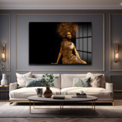 Altın Işıltılı Yükseliş: Modern Sanat Cam Tablo Dekoratif Cam Tablo