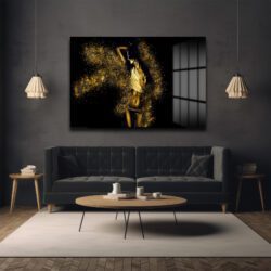 Altın Işıltılı Dans: Modern Figüratif Cam Tablo Duvar Dekoru Altın Işıltılı Dans: Modern Figüratif Cam Tablo Dekoratif Cam Tablo