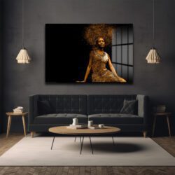 Altın Işıltılı Yükseliş: Modern Sanat Cam Tablo Dekoratif Cam Tablo