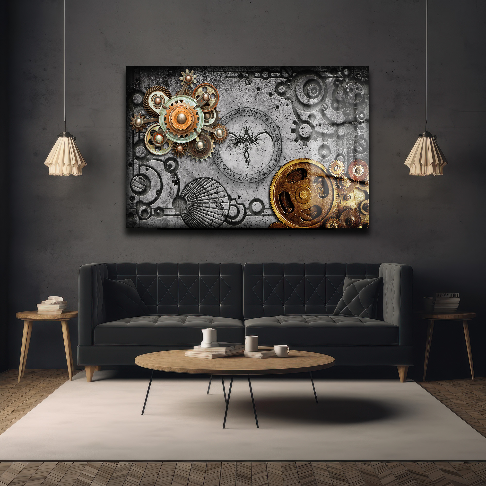 Steampunk Zaman Çarkları: Endüstriyel Cam Tablo - Glazella Steampunk Zaman Çarkları: Endüstriyel Cam Tablo - Glazella