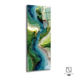 Zümrüt Nehir Panoramik Cam Tablo Duvar Dekoru Zümrüt Nehir Panoramik Cam Tablo, yeşil ve mavi tonlarında nehir manzarasını yansıtan, temperli camdan yapılmış, modern evler için ideal dekoratif bir duvar sanatı.