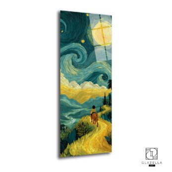 Van Gogh Manzara Panoramik Cam Tablo, yüksek çözünürlüklü HD baskı ile temperli cam üzerine işlenmiş, şık ve dayanıklı bir duvar dekorasyonu ürünüdür.