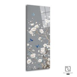 Çiçek Panoramik Cam Tablo, modern ev dekorasyonu için yüksek kaliteli temperli cam üzerine HD UV baskı ile üretilmiş, canlı renklerde çiçek desenli duvar sanatı.