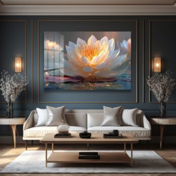 Alternative view of Altın Işıltılı Lotus: Huzur Veren Modern Cam Tablo