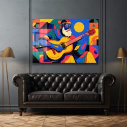 Ritmik Melodiler: Modern Sanat Tarzı Renkli Gitarist Cam Tablo Duvar Dekoru Ritmik Melodiler: Modern Sanat Tarzı Renkli Gitarist Cam Tablo Dekoratif Cam Tablo