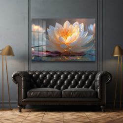 Altın Işıltılı Lotus: Huzur Veren Modern Cam Tablo Duvar Dekoru Altın Işıltılı Lotus: Huzur Veren Modern Cam Tablo Dekoratif Cam Tablo