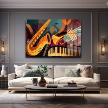 Caz Ritimleri: Enerjik Müzik Enstrümanları Modern Cam Tablo - Glazella Caz Ritimleri: Enerjik Müzik Enstrümanları Modern Cam Tablo - Glazella
