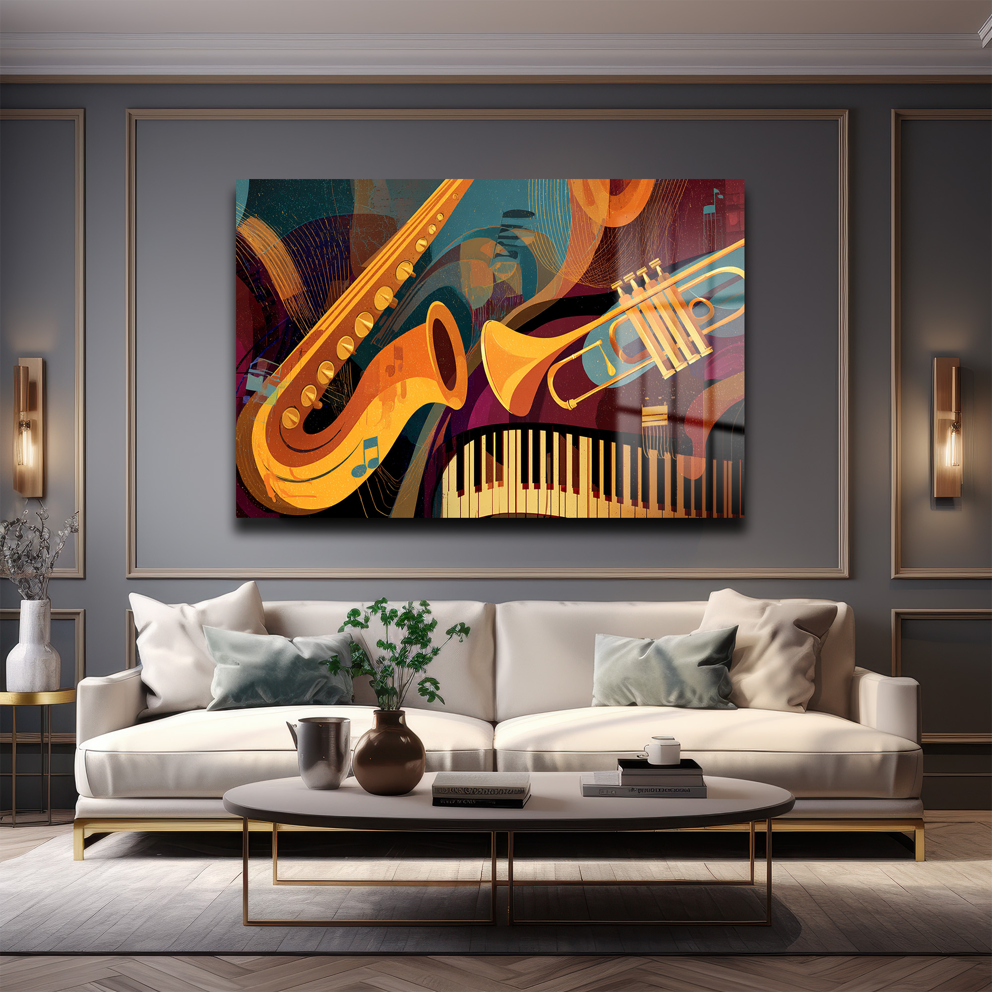 Caz Ritimleri: Enerjik Müzik Enstrümanları Modern Cam Tablo Duvar Dekoru Caz Ritimleri: Enerjik Müzik Enstrümanları Modern Cam Tablo - Görsel 4