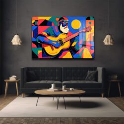 Ritmik Melodiler: Modern Sanat Tarzı Renkli Gitarist Cam Tablo Duvar Dekoru Ritmik Melodiler: Modern Sanat Tarzı Renkli Gitarist Cam Tablo Dekoratif Cam Tablo