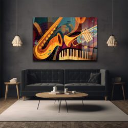 Caz Ritimleri: Enerjik Müzik Enstrümanları Modern Cam Tablo Duvar Dekoru Caz Ritimleri: Enerjik Müzik Enstrümanları Modern Cam Tablo Dekoratif Cam Tablo