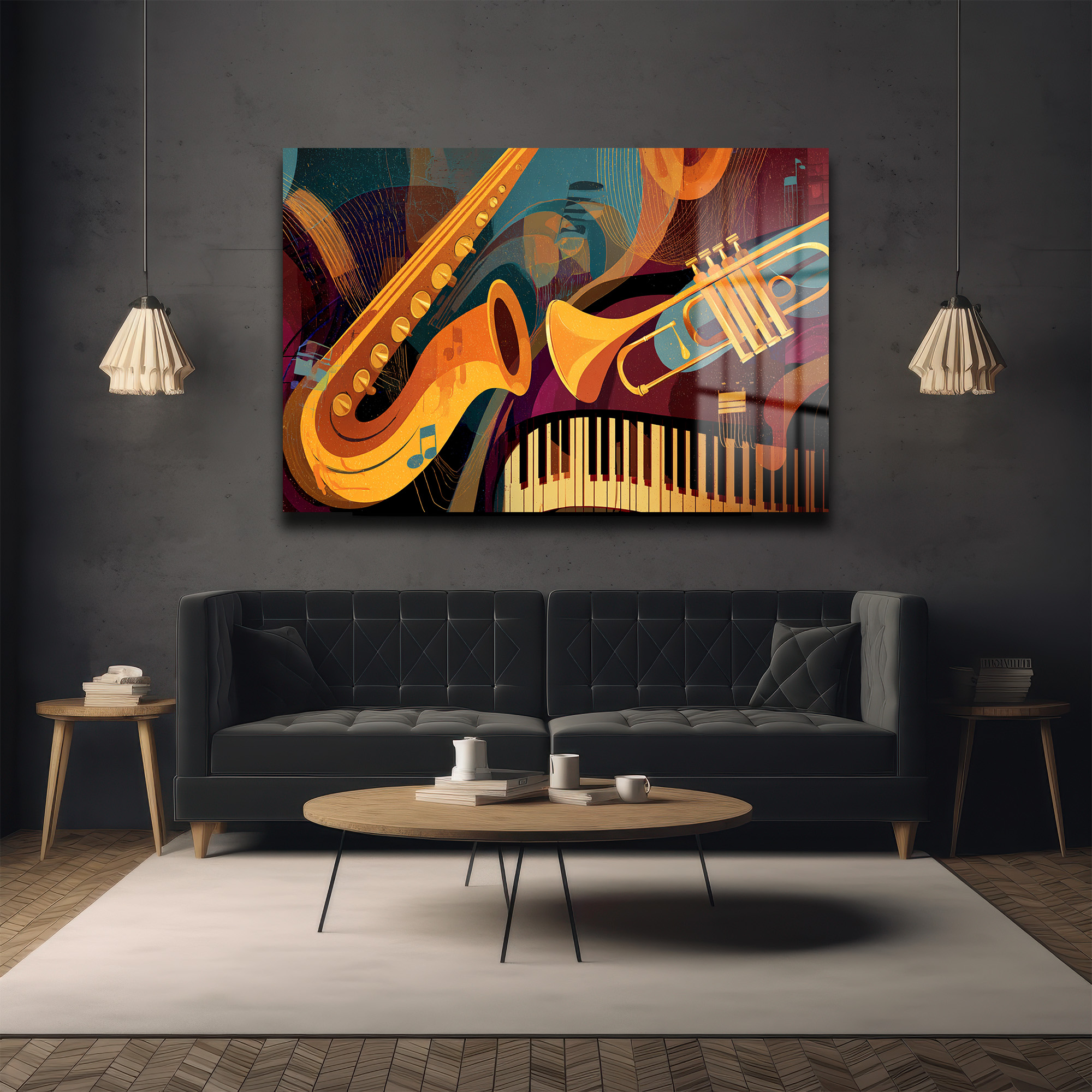 Caz Ritimleri: Enerjik Müzik Enstrümanları Modern Cam Tablo Duvar Dekoru Caz Ritimleri: Enerjik Müzik Enstrümanları Modern Cam Tablo - Görsel 5