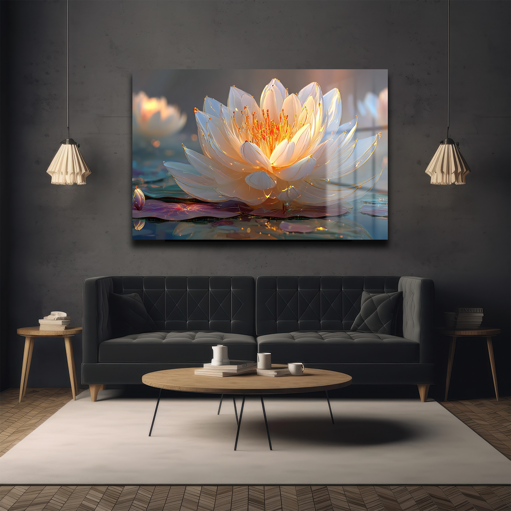 Altın Işıltılı Lotus: Huzur Veren Modern Cam Tablo Duvar Dekoru Altın Işıltılı Lotus: Huzur Veren Modern Cam Tablo - Görsel 5