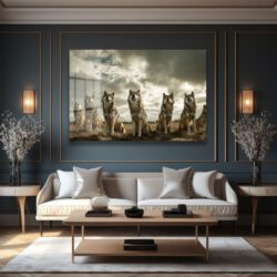 Kurt Sürüsü Cam Tablo Duvar Dekoru Kurt Sürüsü Cam Tablo Dekoratif Cam Tablo