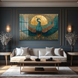 Tavus Kuşu Cam Tablo Duvar Dekoru Tavus Kuşu Cam Tablo Dekoratif Cam Tablo