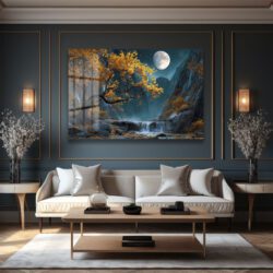 Dolunay Manzara Cam Tablo Duvar Dekoru Dolunay Manzara Cam Tablo Dekoratif Cam Tablo