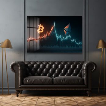 Kripto Piyasasının Ritmi: Bitcoin ve Ethereum Temalı Modern Cam Tablo - Glazella Kripto Piyasasının Ritmi: Bitcoin ve Ethereum Temalı Modern Cam Tablo - Glazella