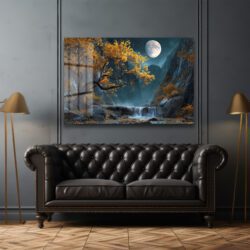 Dolunay Manzara Cam Tablo Duvar Dekoru cam tablo