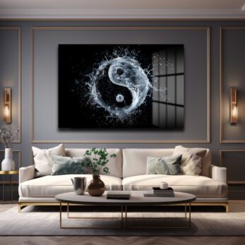 Dinamik Su Yin Yang: Modern Denge Temalı Temperli Cam Tablo - Glazella Dinamik Su Yin Yang: Modern Denge Temalı Temperli Cam Tablo - Glazella