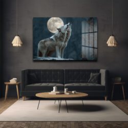Kurt Çift Cam Tablo Duvar Dekoru Kurt Çift Cam Tablo Dekoratif Cam Tablo