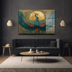 Tavus Kuşu Cam Tablo Duvar Dekoru Tavus Kuşu Cam Tablo Dekoratif Cam Tablo