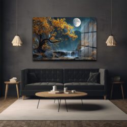 Dolunay Manzara Cam Tablo Duvar Dekoru Dolunay Manzara Cam Tablo Dekoratif Cam Tablo