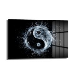 Dinamik Su Yin Yang: Modern Denge Temalı Temperli Cam Tablo - Glazella