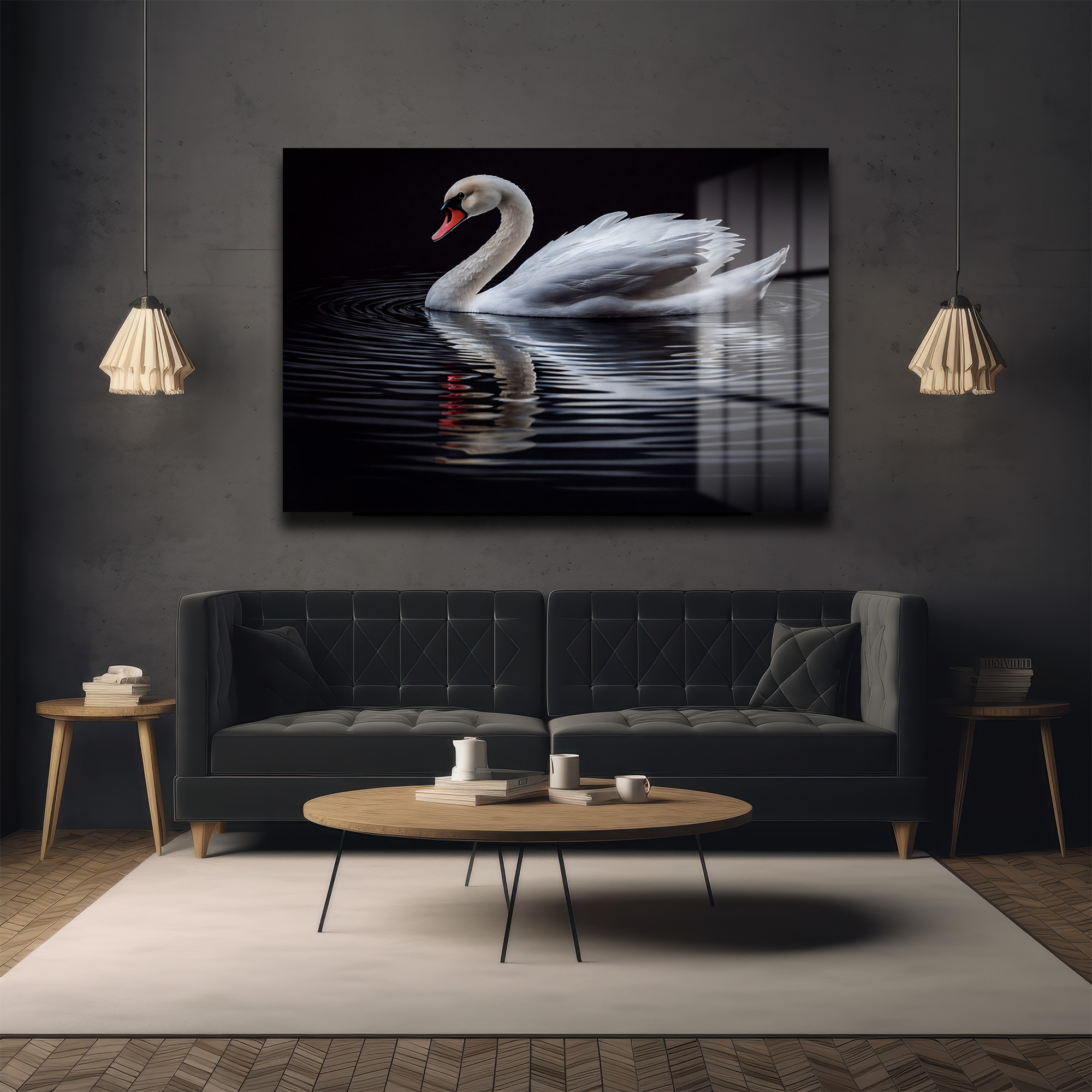 Zarafet Senfonisi: Kuğu Temalı Modern Temperli Cam Tablo Duvar Dekoru Zarafet Senfonisi: Kuğu Temalı Modern Temperli Cam Tablo
