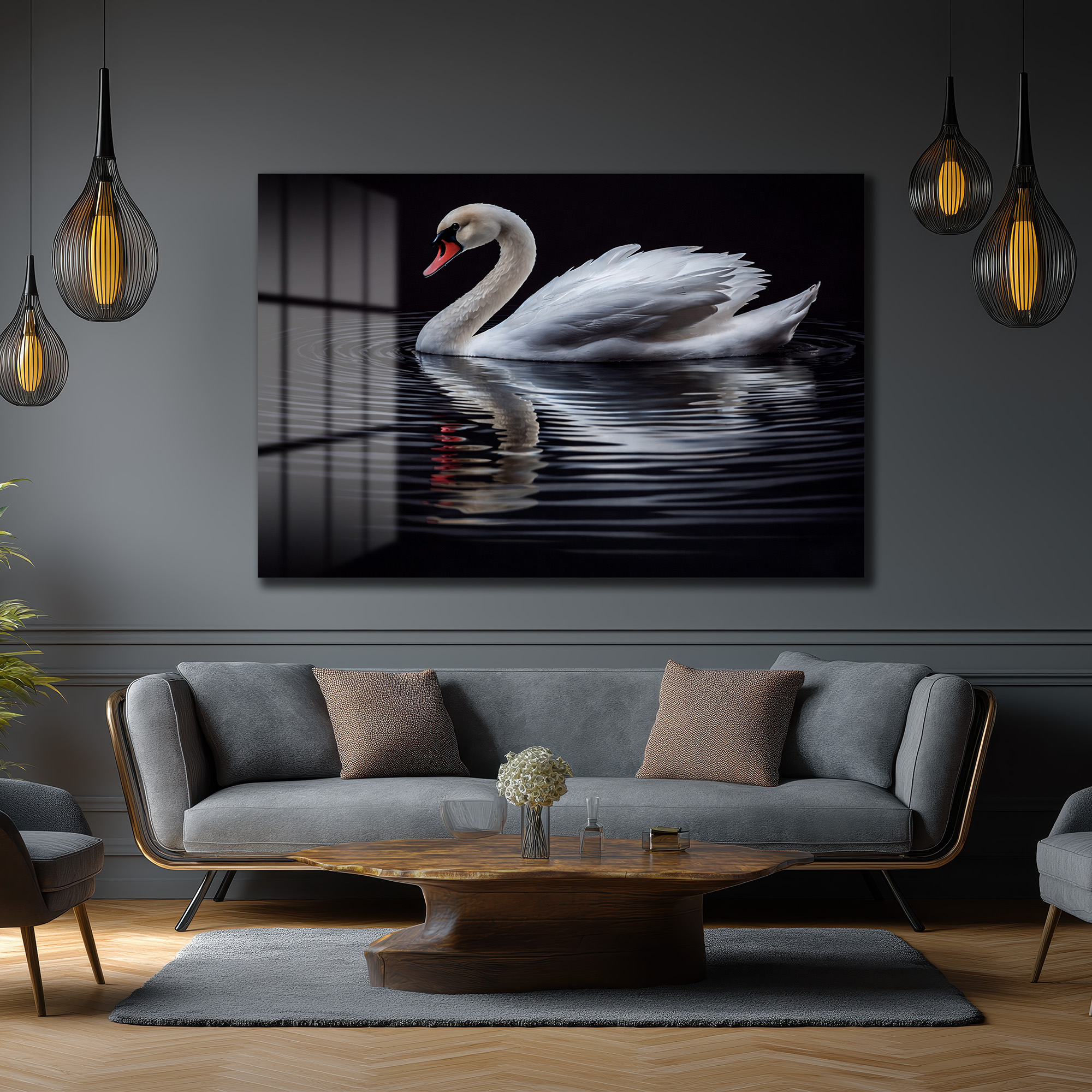 Zarafet Senfonisi: Kuğu Temalı Modern Temperli Cam Tablo Duvar Dekoru Zarafet Senfonisi: Kuğu Temalı Modern Temperli Cam Tablo