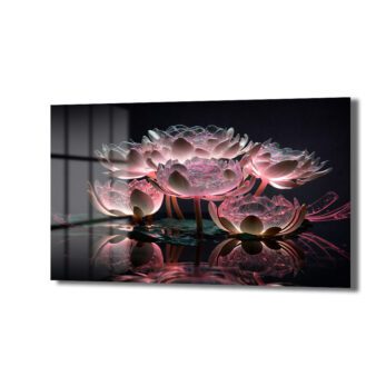 Büyülü Lotus Işıltısı: Pembe Tonlarda Modern Cam Tablo - Glazella