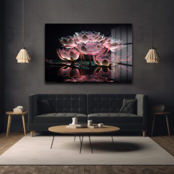 Büyülü Lotus Işıltısı: Pembe Tonlarda Modern Cam Tablo - Glazella Büyülü Lotus Işıltısı: Pembe Tonlarda Modern Cam Tablo - Glazella
