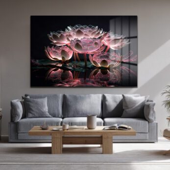 Büyülü Lotus Işıltısı: Pembe Tonlarda Modern Cam Tablo - Glazella Büyülü Lotus Işıltısı: Pembe Tonlarda Modern Cam Tablo - Glazella