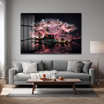 Büyülü Lotus Işıltısı: Pembe Tonlarda Modern Cam Tablo - Glazella Büyülü Lotus Işıltısı: Pembe Tonlarda Modern Cam Tablo - Glazella
