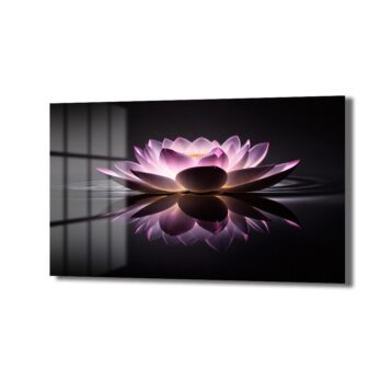 Işıltılı Lotus Çiçeği: Zen Huzuru Veren Modern Cam Tablo - Glazella