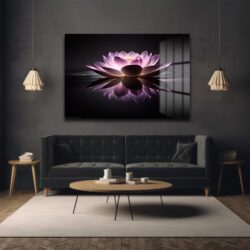Işıltılı Lotus Çiçeği: Zen Huzuru Veren Modern Cam Tablo Duvar Dekoru Işıltılı Lotus Çiçeği: Zen Huzuru Veren Modern Cam Tablo