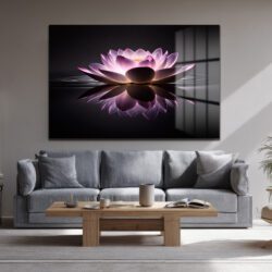 Işıltılı Lotus Çiçeği: Zen Huzuru Veren Modern Cam Tablo Duvar Dekoru Işıltılı Lotus Çiçeği: Zen Huzuru Veren Modern Cam Tablo