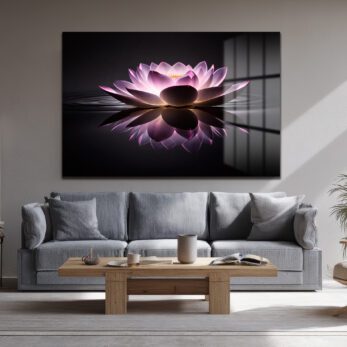 Işıltılı Lotus Çiçeği: Zen Huzuru Veren Modern Cam Tablo - Glazella Işıltılı Lotus Çiçeği: Zen Huzuru Veren Modern Cam Tablo - Glazella