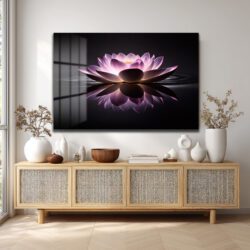 Işıltılı Lotus Çiçeği: Zen Huzuru Veren Modern Cam Tablo Duvar Dekoru Işıltılı Lotus Çiçeği: Zen Huzuru Veren Modern Cam Tablo