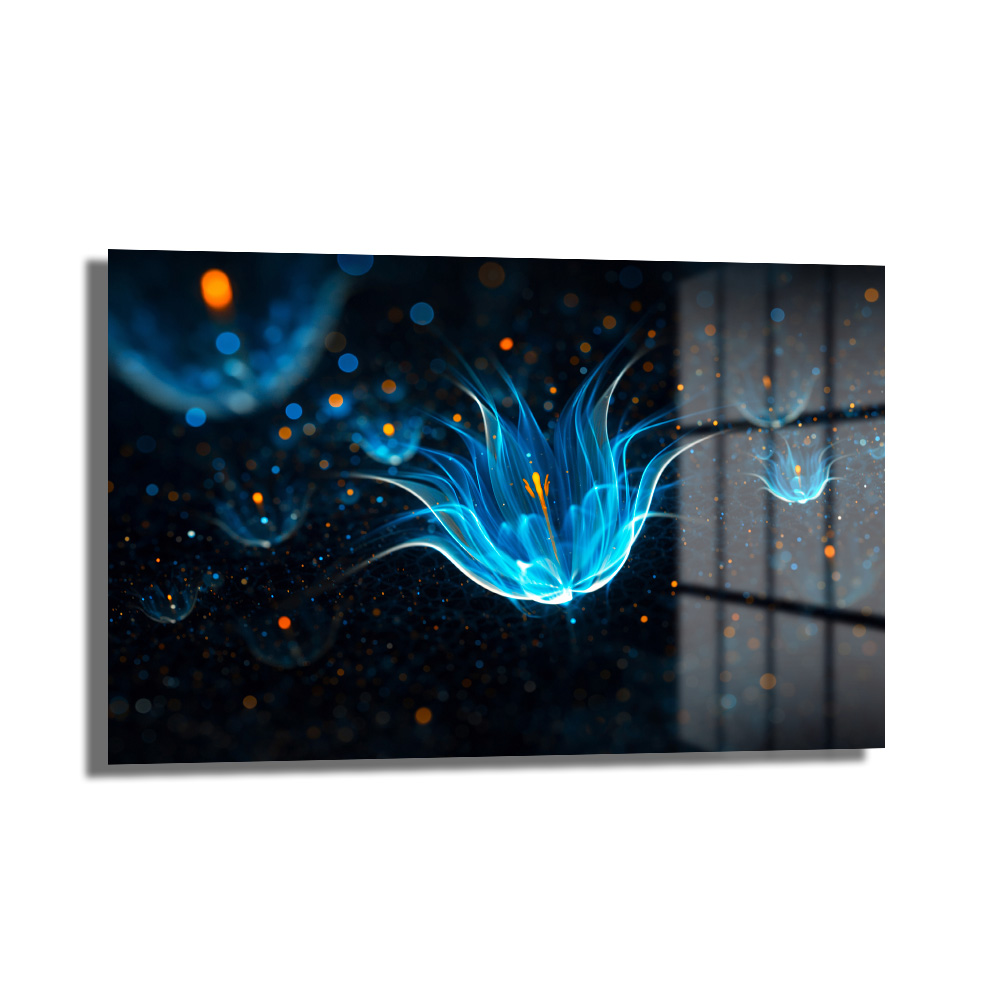 Sonsuzluk Çiçeği: Büyüleyici Mavi Fraktal Cam Tablo Duvar Dekoru Sonsuzluk Çiçeği: Büyüleyici Mavi Fraktal Cam Tablo