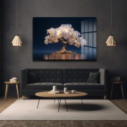 Işıltılı Altın Ağaç: Modern ve Lüks Cam Tablo Duvar Dekoru Işıltılı Altın Ağaç: Modern ve Lüks Cam Tablo