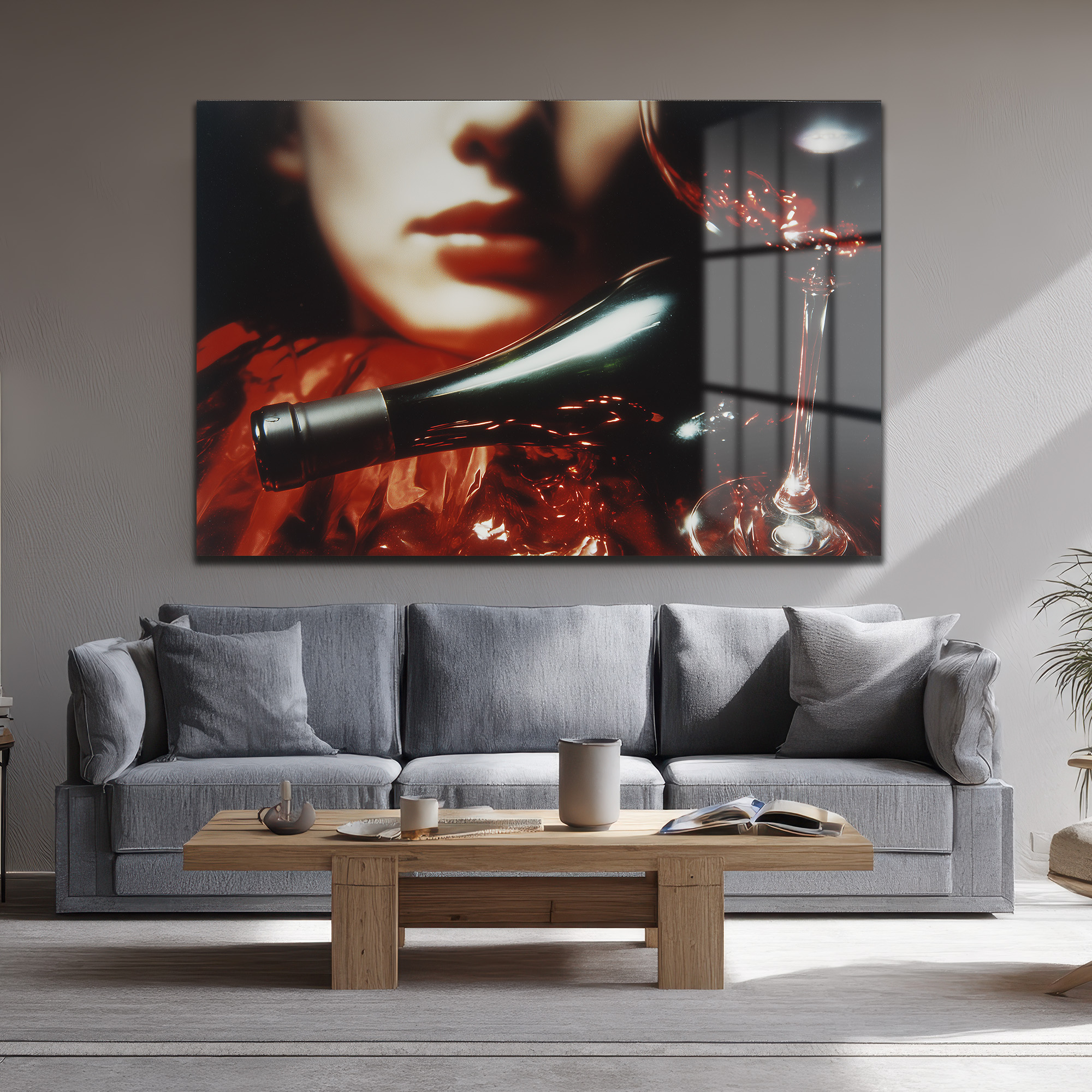 Gizemli Çekim: Şarap ve Dudaklar Temalı Modern Cam Tablo - Glazella Gizemli Çekim: Şarap ve Dudaklar Temalı Modern Cam Tablo - Glazella