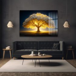 Altın Işıltılı Hayat Ağacı: Modern Dekoratif Temperli Cam Tablo Duvar Dekoru Altın Işıltılı Hayat Ağacı: Modern Dekoratif Temperli Cam Tablo