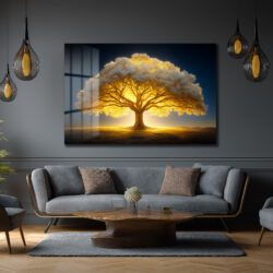 Altın Işıltılı Hayat Ağacı: Modern Dekoratif Temperli Cam Tablo Duvar Dekoru Altın Işıltılı Hayat Ağacı: Modern Dekoratif Temperli Cam Tablo